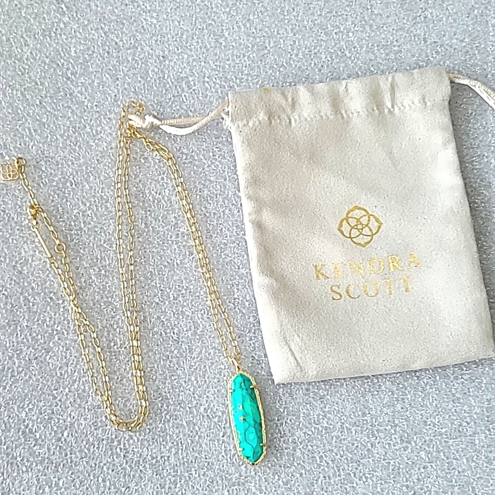 Kendra Scott Green Gold Layla Stone Pendant Necklace Turquoise Veined Teal